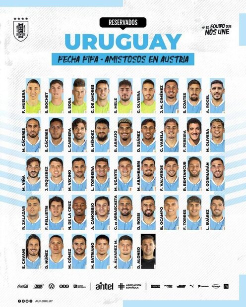ستارگان اروگوئه برای رویارویی با تیم فوتبال ایران صف آرایی کردند